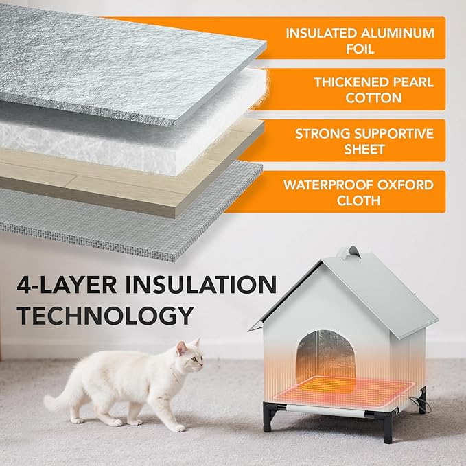 Heated Cat House with Heating Pad for Outside&Indoor,Insulated and Weatherproof,Selfwarming Cat Shelter,Large Cave Bed for Garden(22 x 22 x 26 inch,XL,Heating pad)