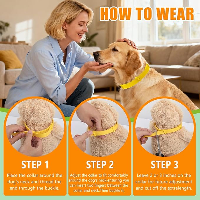 Natural Flea & Tick Prevention Dog Collars – 2-Pack Adjustable Waterproof Collars with Essential Oils (Lemon Eucalyptus, Citronella, Lavender, Linalool),Yellow, Safe for All Breeds