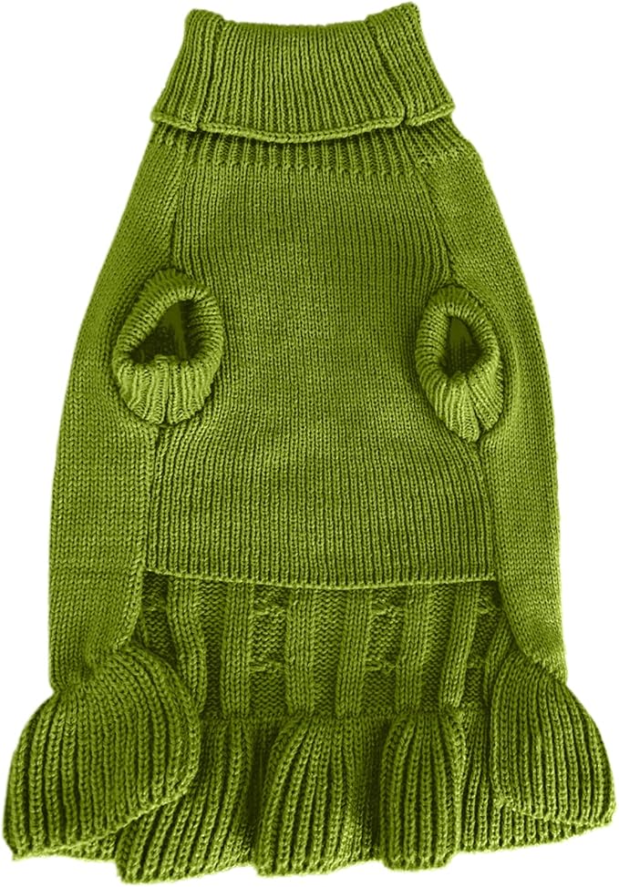 CHBORCHICEN Small Dog Sweaters Knitted Pet Cat Warm Dog Sweatshirt Winter Clothes Kitten Puppy Sweater (M, Dress-Light Green)