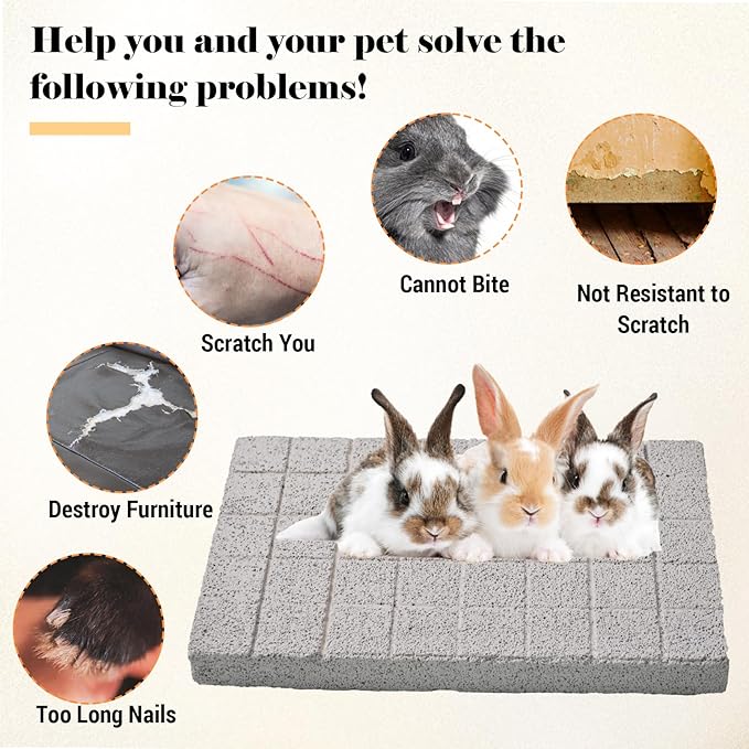 2 Pack Rabbit Grinding Claw Pads Bunny Scratch Foot Pad Natural Hamster Lava Grinding Teeth Stone Small Animal Scratching Pads Chew Toys for Chinchilla Rat Guinea Pig Hedgehog Ferret Gerbil