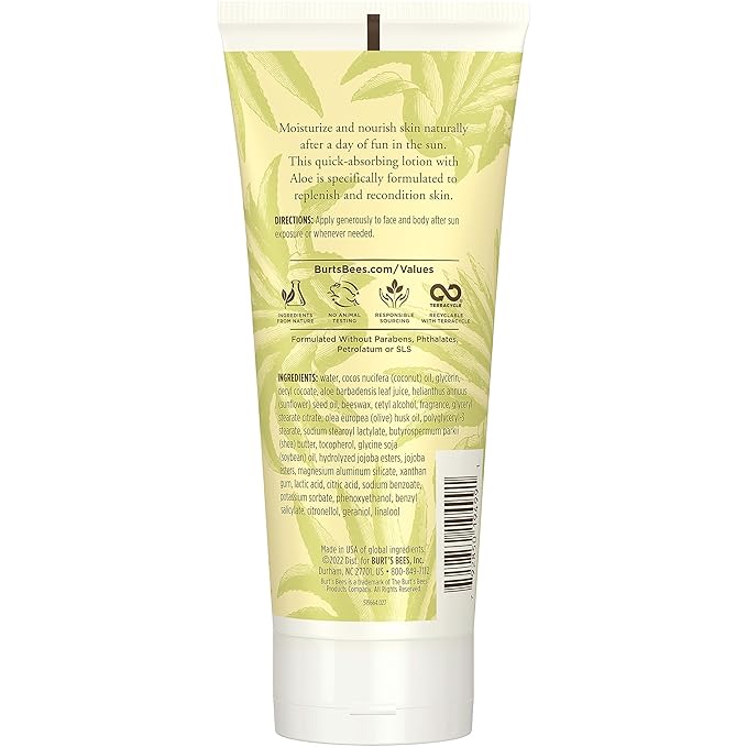 Burt's Bees Mothers Day Gifts, After Sun Lotion with Hydrating Aloe Vera & Coconut Oil - Summer Essentials, Sunburn Relief, Natural After Sun Soother, 6 oz