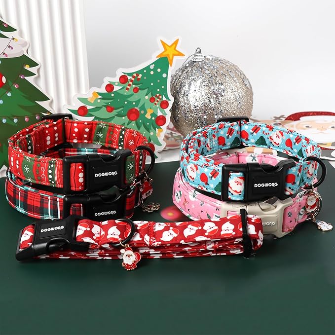 DOGWONG Christmas Snowman Dog Collar- Cute Designer Christmas Blue Dog Collars Adjustable Christmas Deer Dog Collars for Small Medium Large Dogs L