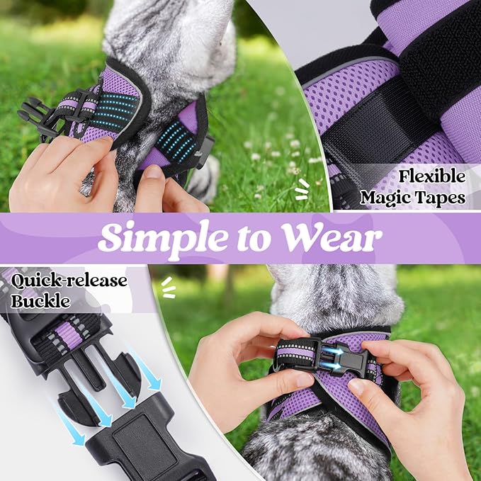 rabbitgoo Cat Harness and Leash Set for Walking Escape Proof, Adjustable Soft Kittens Vest with Reflective Strip for Cats, Comfortable Outdoor Vest, Light Purple, M