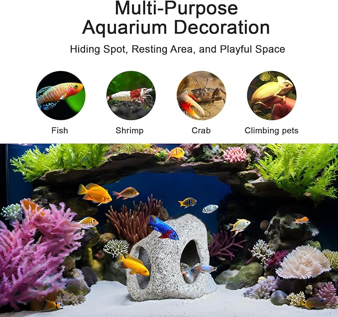 Aquarium Hideaway Rock Cave – Safe and Non-Toxic Ceramic Fish Tank Decorations, Betta Fish Cave and Aquarium Decor for Small Fish to Rest, Hide, and Play, Perfect Natural Tank Ornament