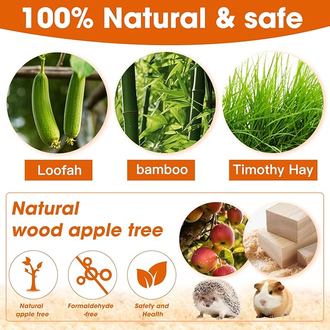 21 Pcs Rabbit Chew Toys for Teeth, Natural Bunny Toys Peach Wood Grass Timothy Sticks Chew and Treat for Guinea Pigs Hamster Chinchillas and Other Small Pets