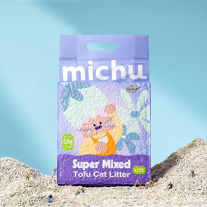 Michu Mixed Tofu Cat Litter Lite 5.5Lb/6L – Flushable, Eco-Friendly & Odor Control (8 Packs)