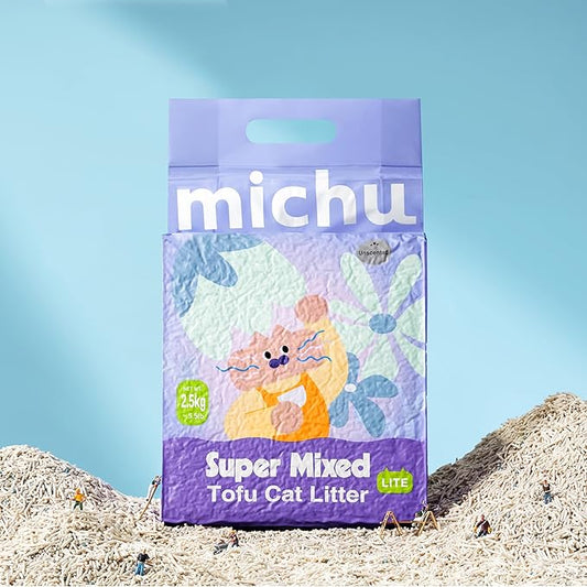 Michu Mixed Tofu Cat Litter Lite 5.5Lb/6L – Flushable, Eco-Friendly & Odor Control (2 Packs)
