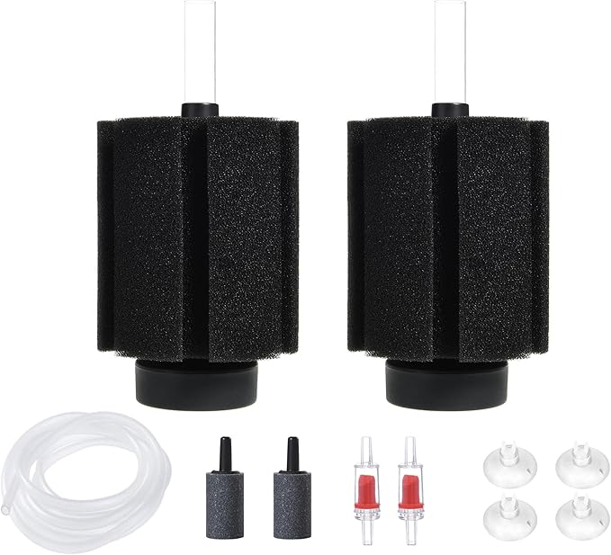 ALEGI Aquarium Bio Sponge Filter with Ceramic Media for Clear and Quiet Aquariums for Betta Fry Shrimp Tiny Fish Tank (10-40 Gallon 2 Pack)