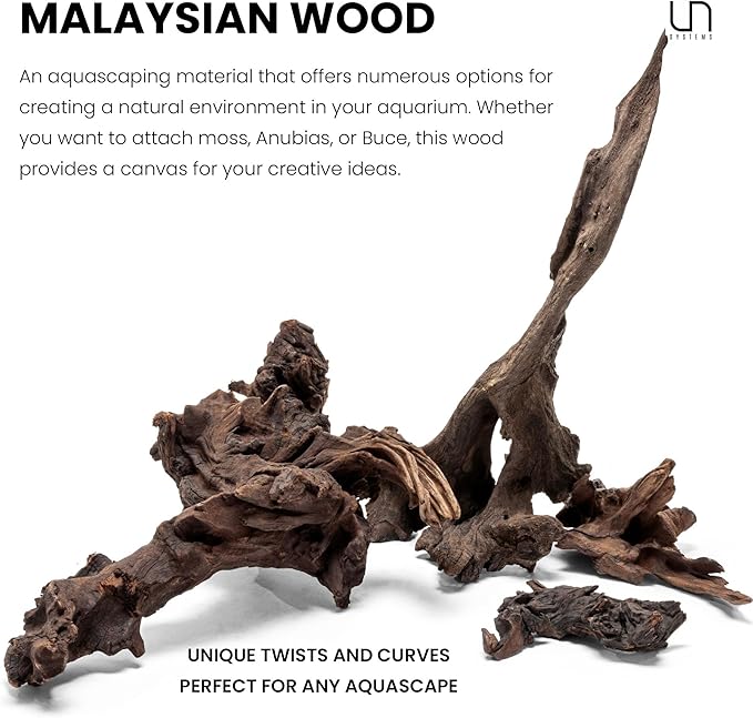 Ultum Nature Systems Driftwood - Malaysian Drift Wood for Fish Tank, Planted Tank, Terriarium, Paludarium - Versatile Natural Driftwood Decor, Events Wood Centerpiece - Malaysian, S 8-12", 5 Pack