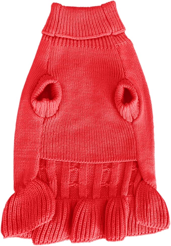 CHBORCHICEN Small Dog Sweaters Knitted Pet Cat Warm Dog Sweatshirt Winter Clothes Kitten Puppy Sweater (XS, Dress-Red)