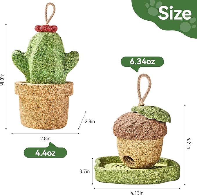 2 Pack Guinea Pig Chew Toys, Prevent Teeth Overgrowth - 11oz Hamster Toys, Natural Vegetables & Timothy Grass, Cute Acorns & Cactus Shaped Habitat Decoration, Small Animal Chew Toys