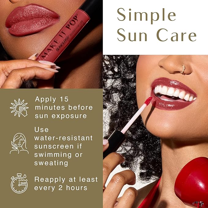 BLACK GIRL SUNSCREEN Make It Pop Sungloss for Women - SPF 50 Tinted Lip Gloss, Sunscreen Sungloss, Sun Protection for Skin, Hydrating & Moisturizing Care, Satin Finish - Red Wine, 0.13 fl oz