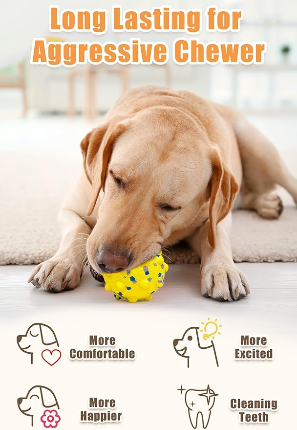 Dog Tennis Balls for Aggressive Chewers, Indestructible Durable Bouncy Interactive Toy for Dogs Fetch Game Lightweight Floating Outdoor Training(Yellow+Blue Medium)