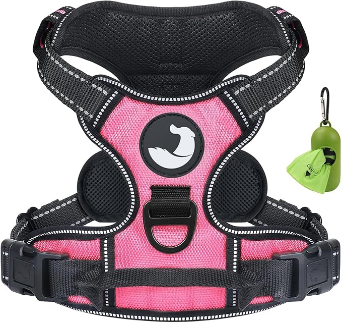 Joytale No Pull Dog Harness for Extra Large Dogs, Reflective Pet Vest with Front Clip, Adjustable Soft Padded Harnesses with Easy Control Handle for Training and Walking, Pink, XL