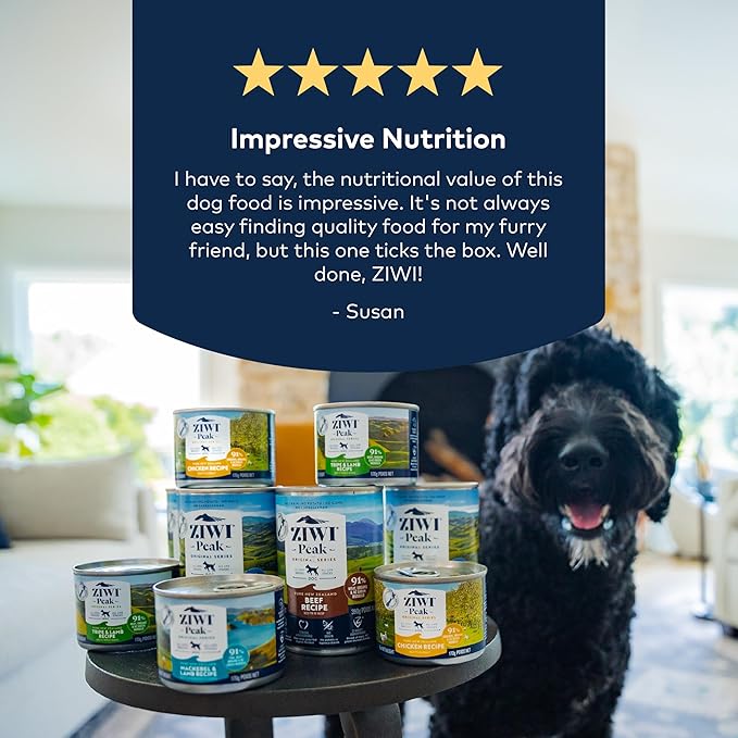 ZIWI Peak Canned Wet Dog Food – All Natural, High Protein, Grain Free, Limited Ingredient, with Superfoods (Mackerel & Lamb, Case of 12, 6oz Cans)