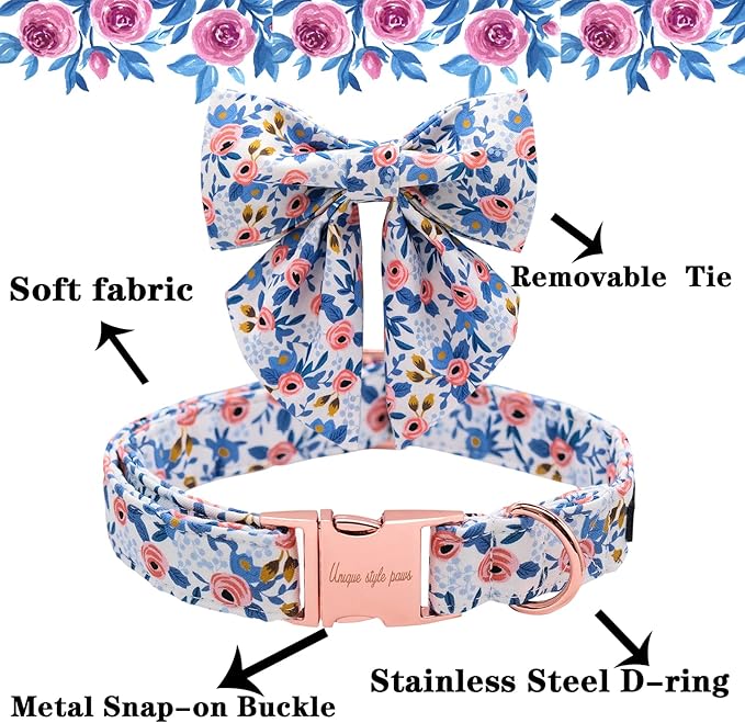 Unique style paws Dog Collar with Tie Adjustable Blue Bowtie Puppy Collars for Small Medium Large Dogs and Cats-XL