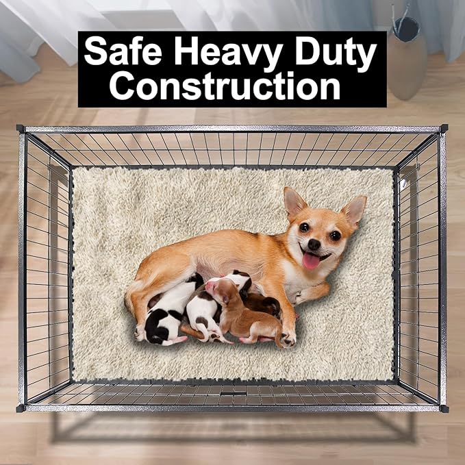 Homey Pet Six Packs 43" Dog Whelping Box for Puppies, Heavy Duty Metal Whelping Box for Small Breed Dogs with Washable Plastic Floor, Removable Tray and Four Lockable Wheels