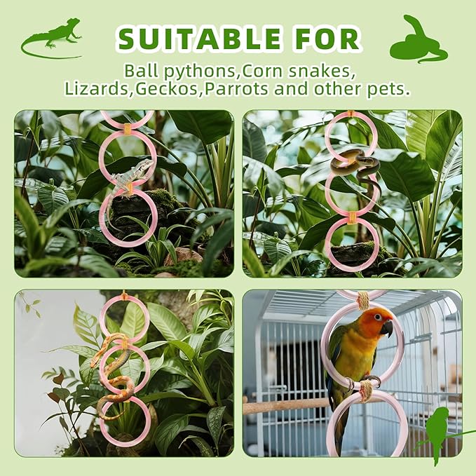 2 PCS Reptile Climbing Loops, Snake Climbing Rings, Snake Tank Accessories for Ball Python & Corn Snake-Terrarium Enrichment Toys for Snake, Iguana, Chameleon, Parrot, Lizard (Pink)