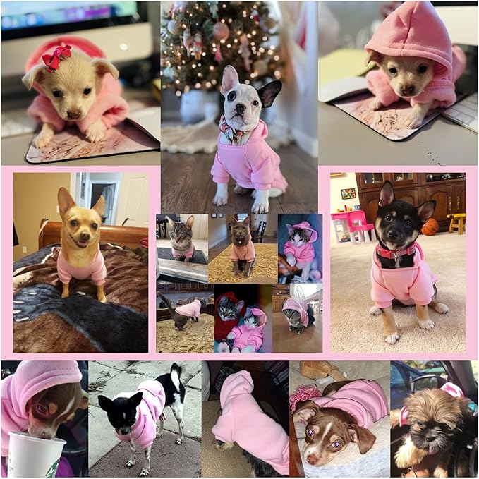 Jecikelon Winter Dog Hoodie Sweatshirts with Pockets Warm Dog Clothes for Small Dogs Chihuahua Coat Clothing Puppy Cat Custume (Pink, Large)