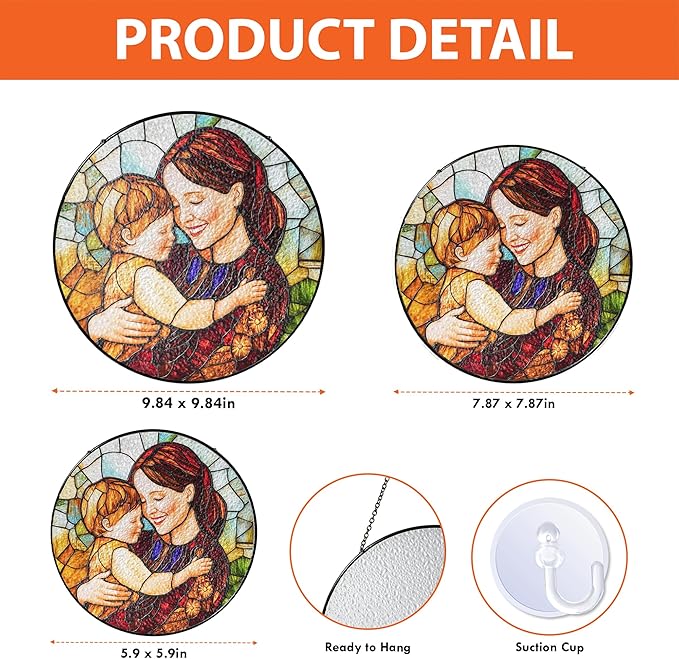 LOVELYPOD Custom Mom Faux Stained Glass Sun Catcher, Personalized Family Portrait Window Hanging, Gifts for Mom, Custom Photo Gifts, Mothers Day Sun Catcher