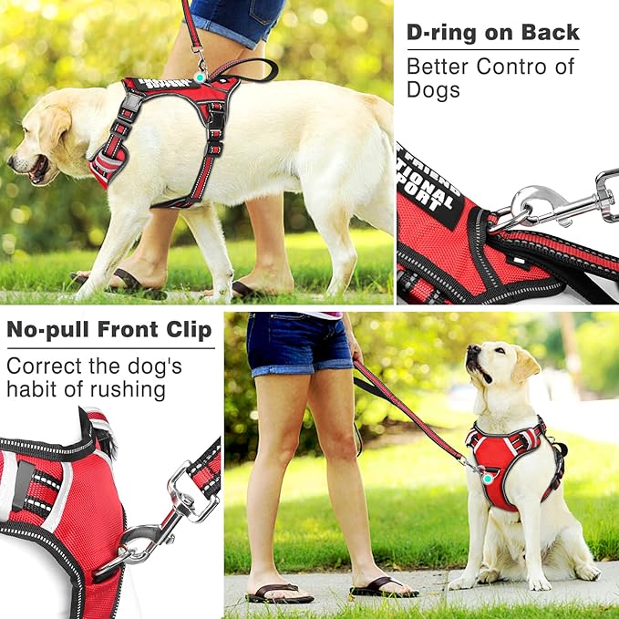 WINSEE Service Dog Vest No Pull Dog Harness with 7 Dog Patches, Reflective Pet Harness with Durable Soft Padded Handle for Training Small, Medium, Large, and Extra-Large Dogs