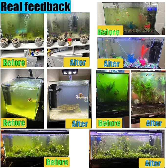 200GPH Aquarium Filter, U-V for Aquarium for 20-75 Gal Tank, Submersible Pump Filter for Green Water and Algae Clean, Ultra-Silent Green Killing Machine with Fish Tank Deodorization