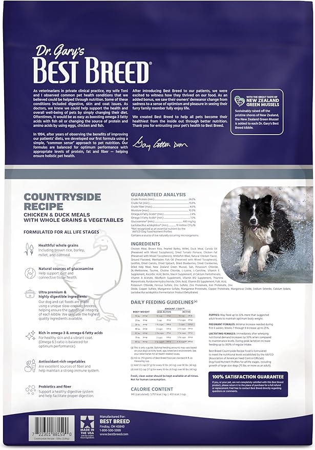 Best Breed Dr. Gary's Countryside Recipe Slow-Cooked in USA, Natural Dry Dog Food for All Breeds and Sizes, 13lbs