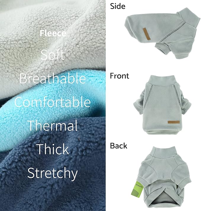 Fitwarm 3 Pack Classic Fleece Sweater, Turtleneck Sweatshirt, Winter Clothes for Small Dogs & Cats, Pullover Jacket, Cat Apparel, Blue, Grey, Navy, Large