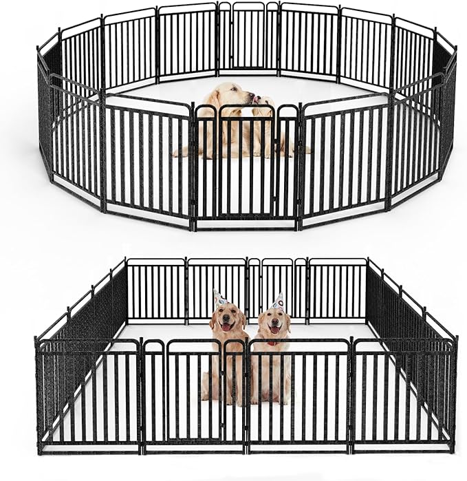 Durable Dog Fence 40" Height 16 Panels Thickened Dog Playpen with Portable Handle & Strap, Easy to Install – Stylish Curved Panel Design for Pets, Indoor Use Outdoor Use
