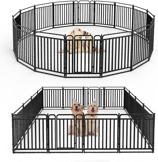 Durable Dog Fence 40" Height 16 Panels Thickened Dog Playpen with Portable Handle & Strap, Easy to Install – Stylish Curved Panel Design for Pets, Indoor Use Outdoor Use