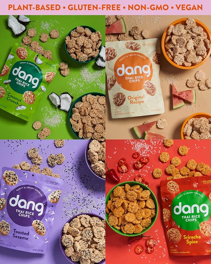 Dang Thai Rice Chips | Gluten Free, Soy Free & Preservative Free Rice Crisps, Healthy Snacks Made with Whole Foods (Variety Pack, 3.5 Ounce (Pack of 6))