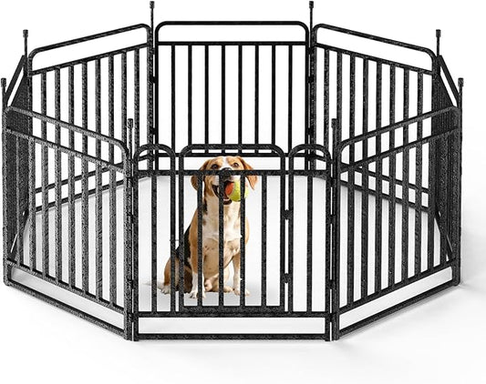 Durable Dog Fence 32" Height 8 Panels Thickened Dog Playpen with Portable Handle & Strap, Easy to Install – Stylish Curved Panel Design for Pets, Indoor Use Outdoor Use