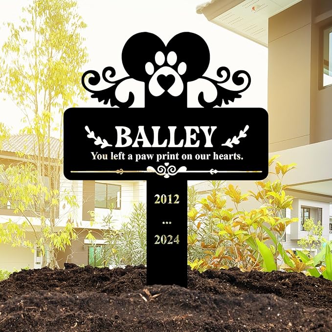 Custom Pet Name Metal Cross Grave Marker with Wings, Personalized Dog Memorial Plaque for Cemetery Yard, Outdoor Garden Stake
