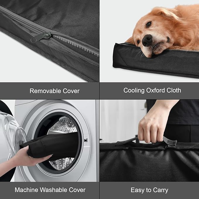 Outdoor Orthopedic Dog Bed for Extra Large Dogs, XL Waterproof Flat Pet Bed 44x32 Inch, Egg Crate Foam with Removable Washable Oxford Cooling Cover, Black