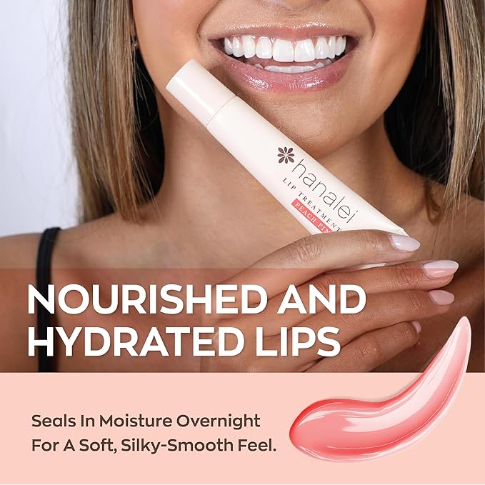 Hanalei Lip Treatment for Dry, Chapped Lips – Intensive Overnight Moisturizer with Kukui Oil, Shea Butter & Grapeseed Oil – Hydrating Balm for Healing Cracks – Peach Pink Tint, 15g – Cruelty-Free