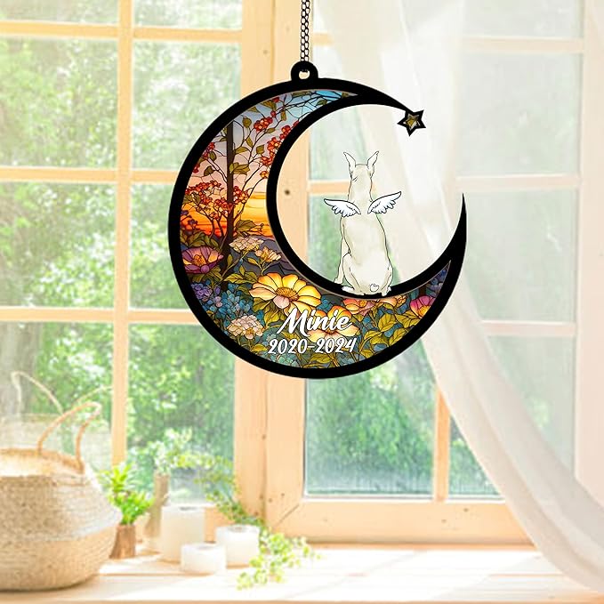 Personalized Doberman Pinscher (White) Sun Catcher, Dog Memorial Gifts, Custom Doberman Pinscher (White) with Wings Ornament Christmas Tree, Loss of Dog Sympathy Gift Memorial Suncatchers