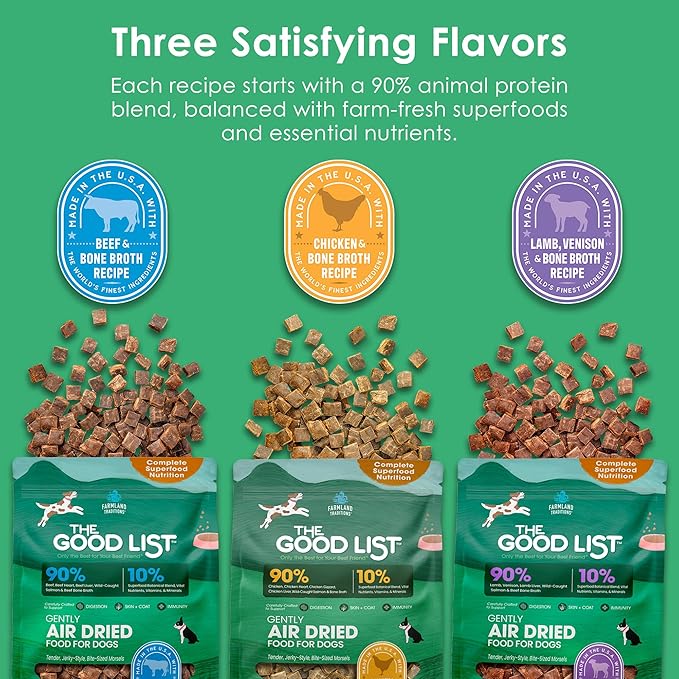 Farmland Traditions The Good List Air-Dried Dog Food, Premium Chicken & Bone Broth for Dogs, Protein Rich & Grain-Free Nutrition, 1 Pound Bag