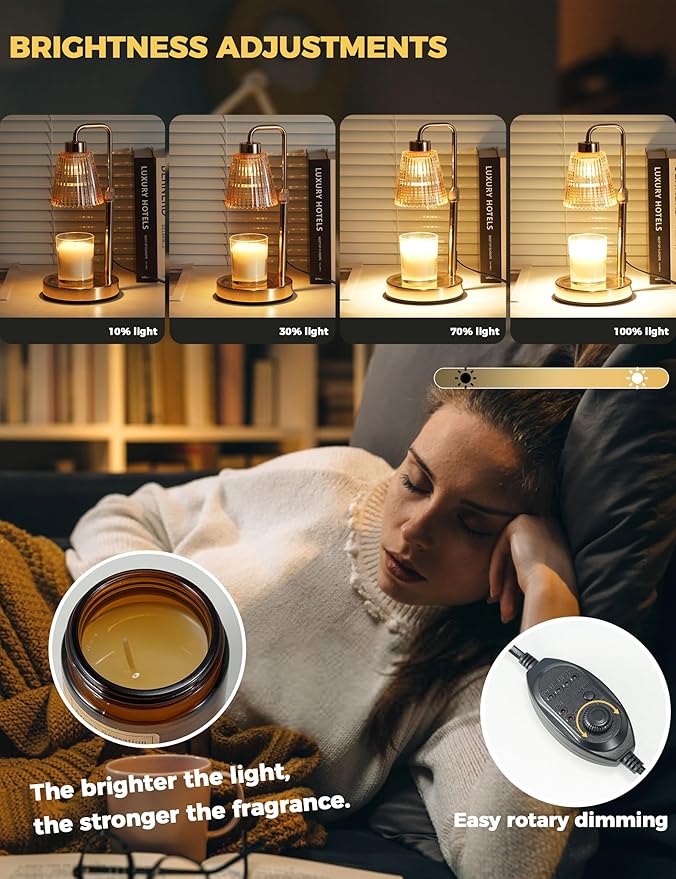 Candle Warmer Lamp with Timer Dimmable, Birthday Gifts for Women Mom, House Warming Gifts New Home Decor, Wax Melt Warmer for Jar Candles with 2 Bulbs