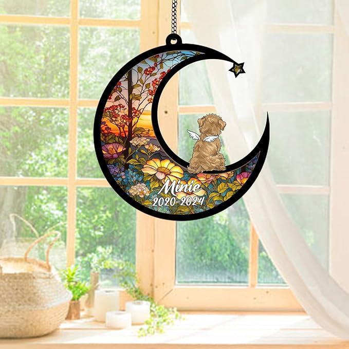 Personalized Morkie (Gold) Sun Catcher, Dog Memorial Gifts, Custom Morkie (Gold) with Wings Ornament Christmas Tree, Loss of Dog Sympathy Gift Memorial Suncatchers