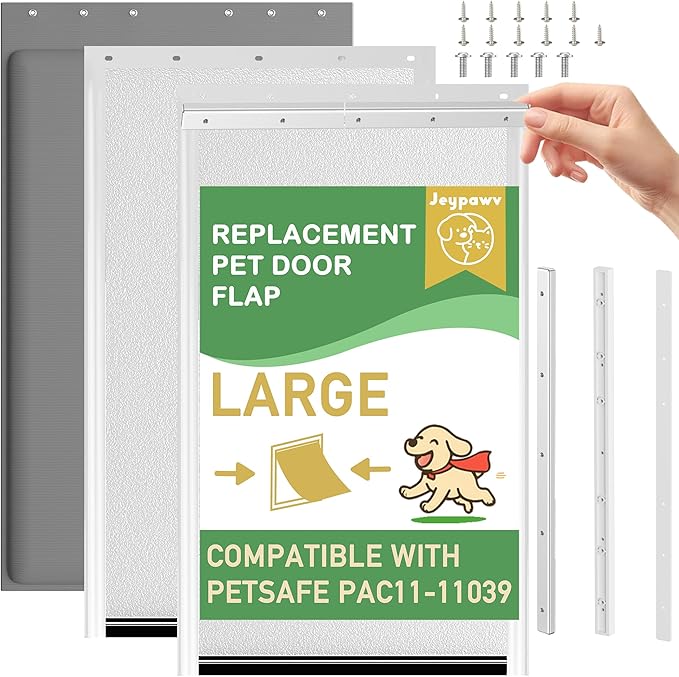 3-Flap Dog Door Replacement Insulated Flap with Clamp, Metal Bracket and Screws, Compatible with Large PetSafe Extreme Weather Aluminum Pet Door, PAC11-11039 10 1/8" X 16 7/8" (Frosted Transparent)