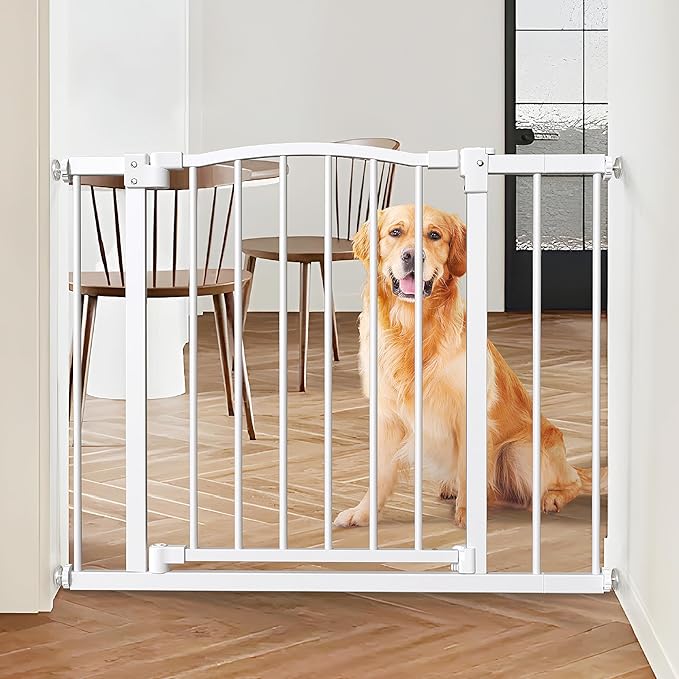 Great Gates Pet Gate - Durable Steel Gate for Stairs - Self-Closing Door & 2-Step Child Proof Lock - Wall-Friendly Dog Gates for Doorways (Fits Most) - 29.8"- 36.4", 28” Tall