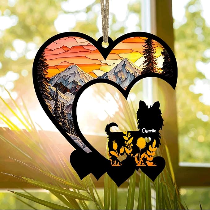 Lovely POD Yorkshire Terrier Suncatcher Ornaments, Personalized Yorkshire Terrier Memorial with Name, Dogs Loss Ornaments, Dog Remembrance Gift, Dog Memory Ornament, Loss of Dogs Sympathy Gifts