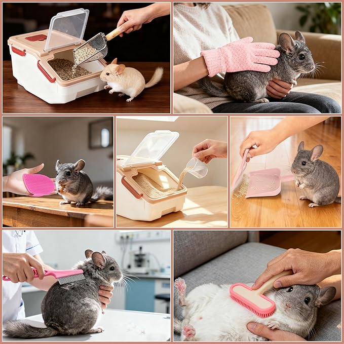 Extra Large Chinchilla Sand Bath Container Kit, Plastic Chinchilla Dust Bath House with Wash and Care Accessories, Dust Bathtub for Hamster Hedgehog Guinea Pig and Other Small Animals