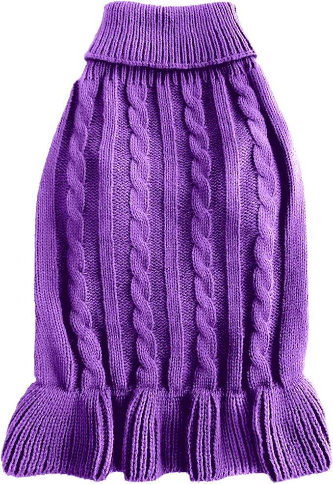 CHBORCHICEN Small Dog Sweaters Knitted Pet Cat Warm Dog Sweatshirt Winter Clothes Kitten Puppy Sweater (XS, Dress-Purple)