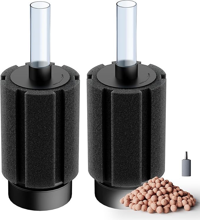 10-150Gal Aquarium Sponge Filter with Ceramic Media and Bubble Diffuser Ultra Quiet Fish Tank Filters fit Breeding Fry Betta Shrimp Fish Tank (2 Pack, S(10-50 Gallon))