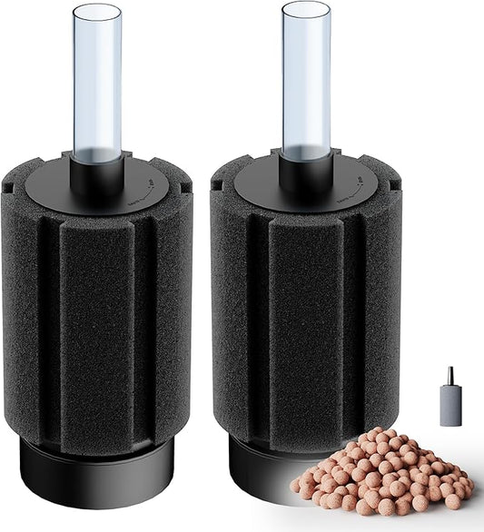 10-150Gal Aquarium Sponge Filter with Ceramic Media and Bubble Diffuser Ultra Quiet Fish Tank Filters fit Breeding Fry Betta Shrimp Fish Tank (2 Pack, S(10-50 Gallon))