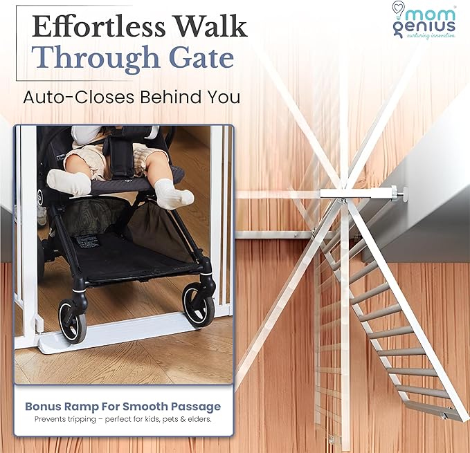 Pressure Mounted Baby Gate for Stairs, Extra Wide 29-48.8 Inch Adjustable, Auto-Close, Double Lock, 29.9" Tall Metal Dog Gates for Doorways, Kitchen & Hallways, CPC & CE Certified, White
