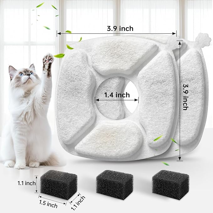 48 Pcs Cat Water Fountain Replacement Filters-24 Pack Cat Fountain Filters with 24 Pack Sponges, Enhanced Compatibility Pet Fountain Filter Fit for 95oz/2.8L 135oz/4L 67oz/2L Pet Drinking Fountain