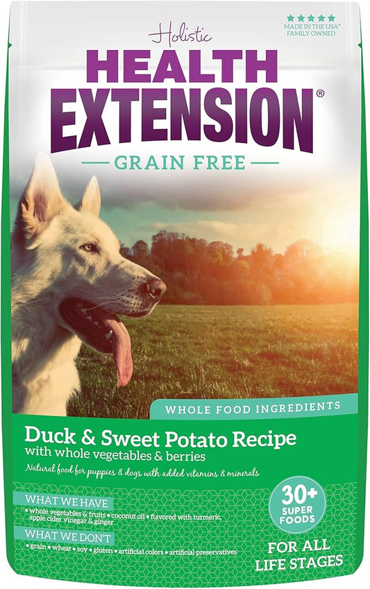Health Extension Grain Free Duck & Sweet Potato Dry Dog Food - 30+ Superfoods and Probiotics for All Life Stages (10lb)