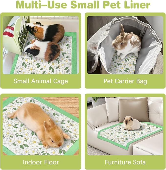 Fhiny 50 PCS Disposable Guinea Pig Cage Liner, 18'' x 24'' Super Absorbent Rabbit Pee Pads Odor Control Small Pet Cage Bedding Accessories for Rabbit Bunny Ferret Cat Puppy and Other Small Animals
